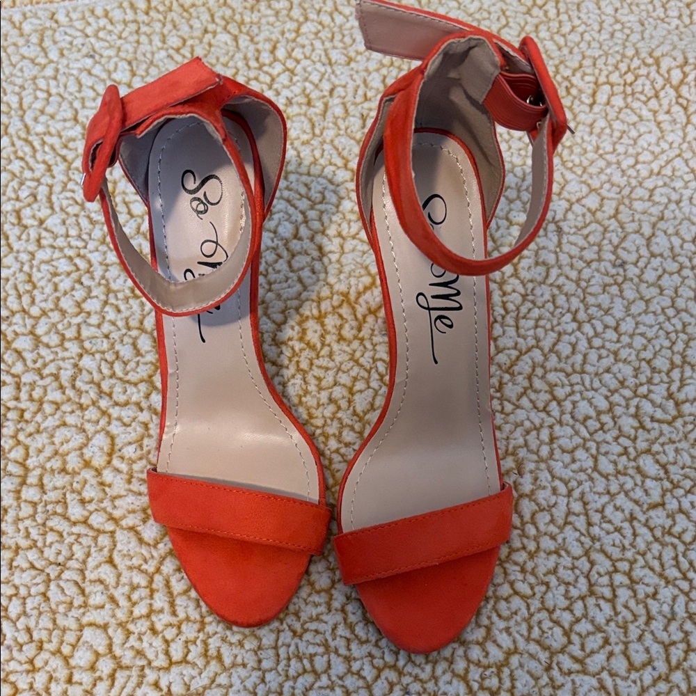 So Me Women's Vibrant Orange Ankle Strap Heels